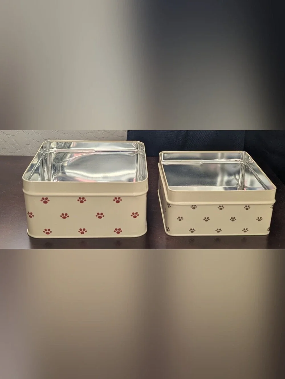 Vintage 1982 Lowell Herrero Stacking Kitty Cat Tin Box With Lids Set Of 2
